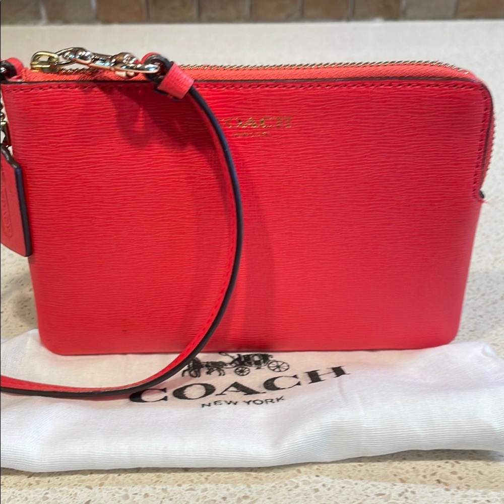 Coach Red Saffiano Leather Wristlet Clutch